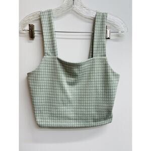 Women's American Eagle Plaid Crop Cotton Linen Top Shirt Size Medium